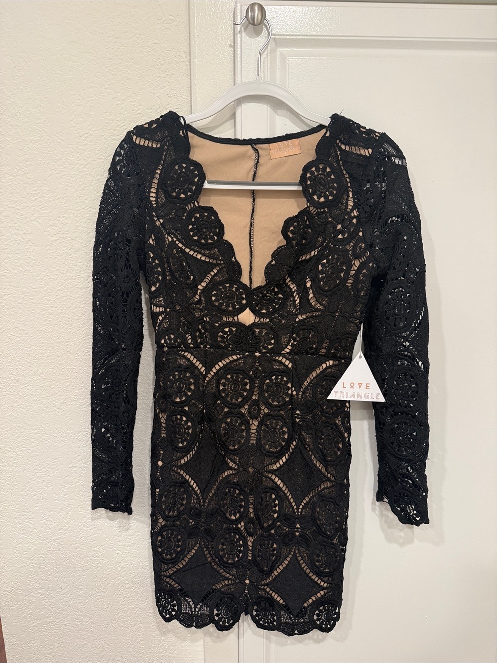 triangl swimwear Black Long-Sleeve Crochet Lace Mini Dress
